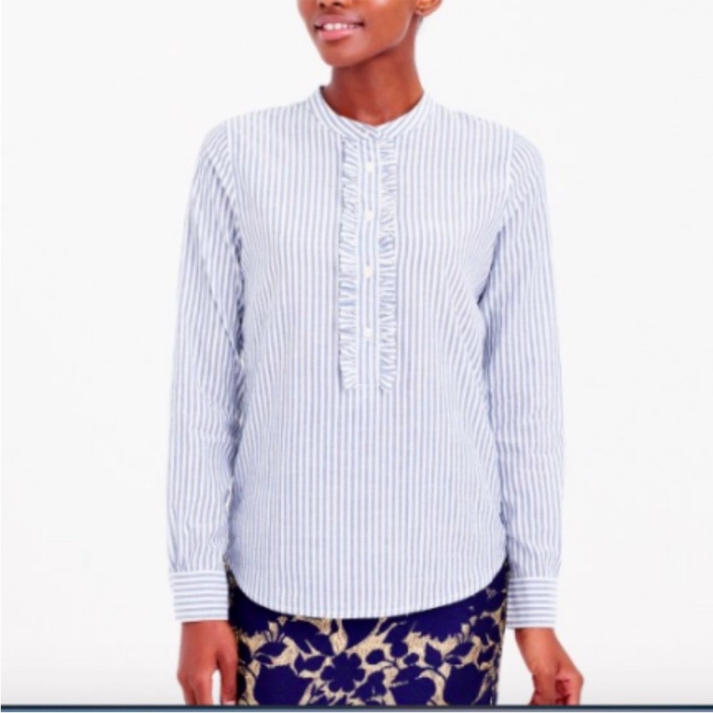 J.Crew Factory Ruffle Front Striped Popover Shirt - Picture 2 of 11